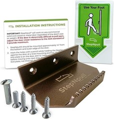 6 Gold Hammered hands free StepNpull foot door opener Commercial sticker SNPE-GV