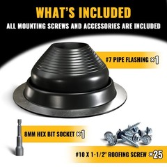 VIVIDA #7 EPDM Metal Roofing Flashing Boot for Pipe 6″-11″ Black 1 Pack
