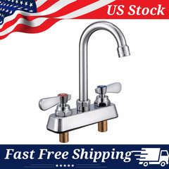 Commercial 2-Hole Bar Faucet 4″ Center with 3-1/2″ Gooseneck Swivel Spout