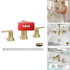 HOIGY Brushed Gold 3 Hole Widespread Bathroom Faucet 2 Handle Waterfall Pop Up