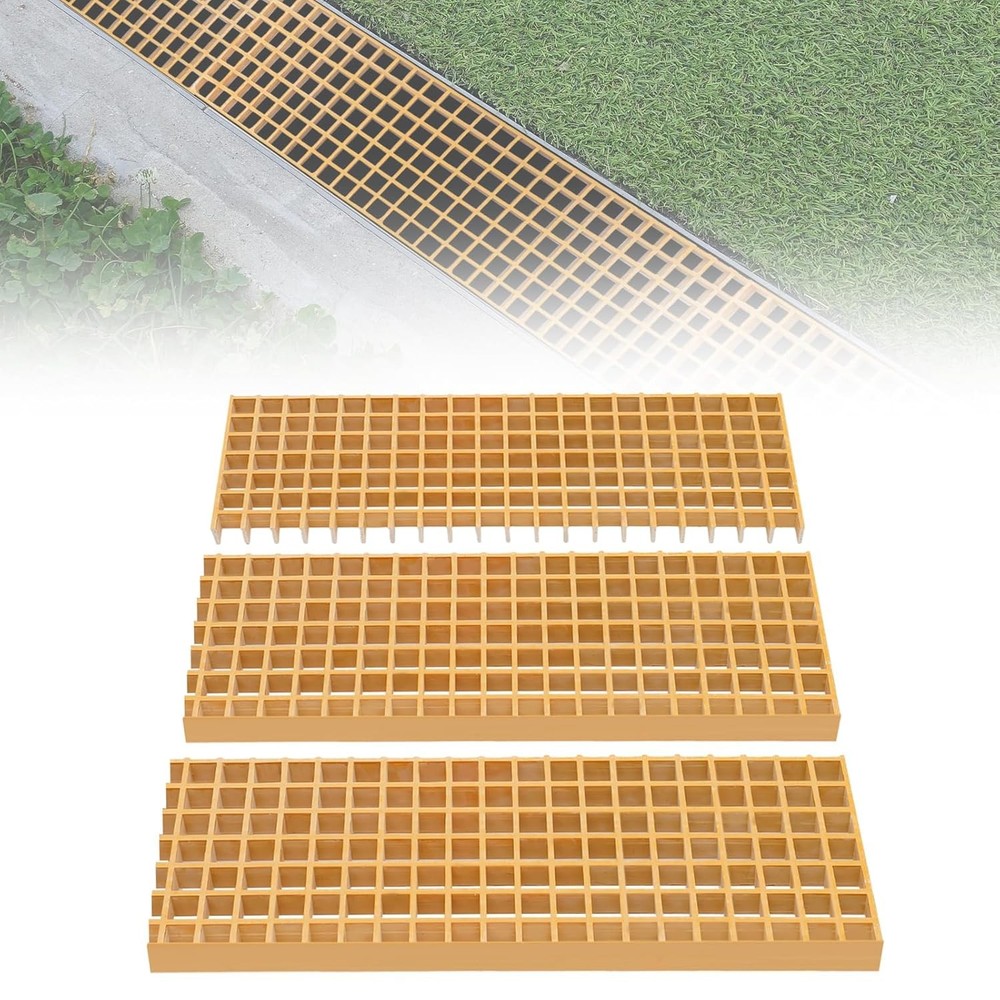 3PCS Fiberglass Drain Grate 1,100LBS Capacity Industrial Staircase Cover