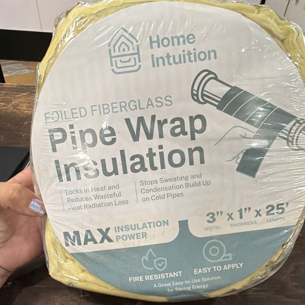 Home Intuition Fiberglass Pipe Wrap Insulation 3in x 1in x 25ft Fire Resistant