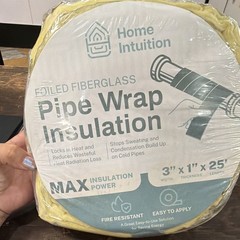 Home Intuition Fiberglass Pipe Wrap Insulation 3in x 1in x 25ft Fire Resistant