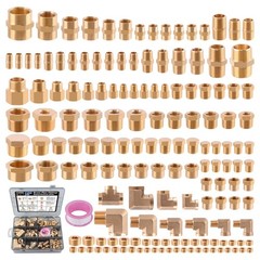 Ailbiuko 156PCS Brass Pipe Fittings 1/8″, 1/4″, 3/8″, 1/2″, 3/4″,