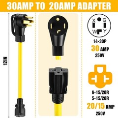 14-30P to 6-20/15R or 5-20/15R EV Dryer Adapter Cord Compatible black, yellow