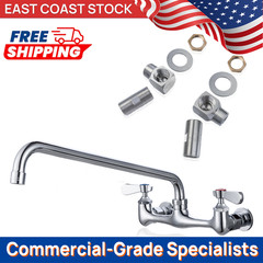 8″ Commercial Wall Mount Faucet – 14″ Swivel Spout Prep Sink Brass