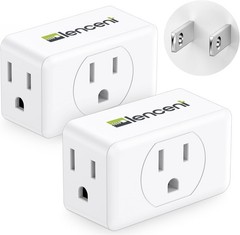 LENCENT 2 Prong to 3 Outlet Adapter,Wall Plug 2 Packs, White