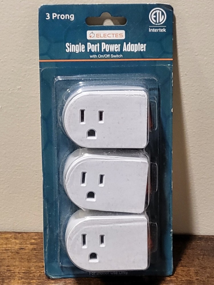 Electes 3 Prong Grounded Single Port Power Adapter with Red Indicator On/Off