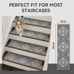 YDKGL 15PC Non-Slip Washable Peel & Stick Stair Treads 8×30 Indoor Grey Reusable