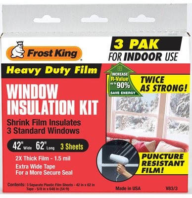 Thermwell V83-3 3 Pack Film Window Insulation Kit – 42 x 42 x 62 in., Silver
