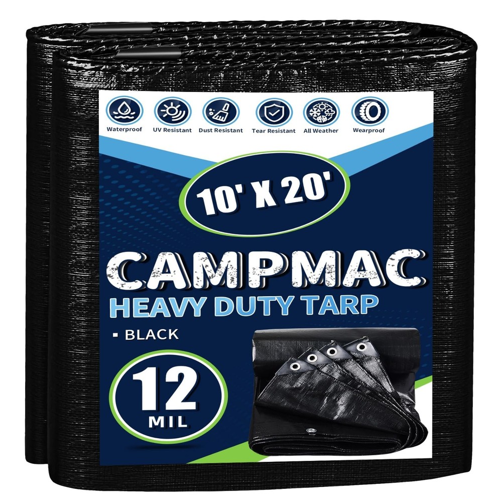 Black Tarps Heavy Duty Waterproof 10×20, 12 Mil Thick, High Durability, Rip a…