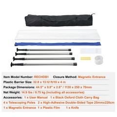 Dust Barrier Poles 10 Ft Dust Barrier System with 4 Telescoping Poles