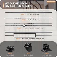 12Pack Wrought Iron Balusters 44 Inches Deck Balusters Combine 1/2 Square Plain
