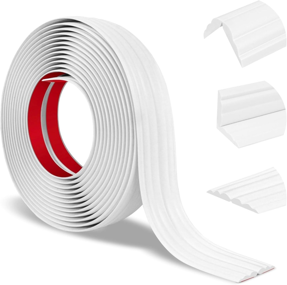 0.8″x20′ Feet Peel Stick Wall Edge Corner Protective Trim Molding Flexible WHITE