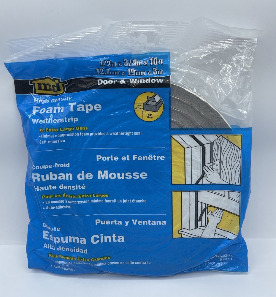 Lot of 9 Packs M-D 3/4″ W x 1/2″ T x 10′ L Gray Foam Weatherstrip Tape 02311