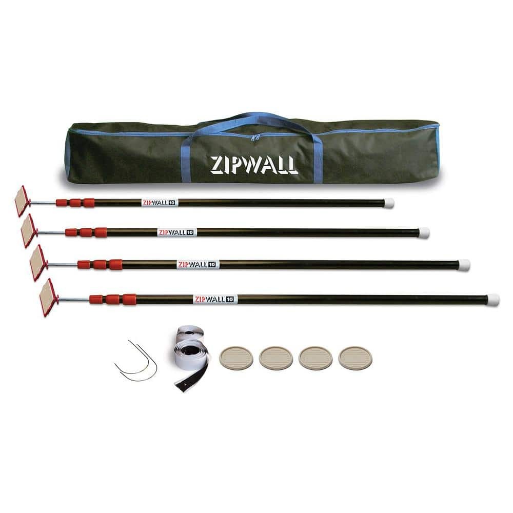ZipWall 10 ft. Steel Dust Barrier Poles w/ 2 Adhesive Zippers & Carry Bag