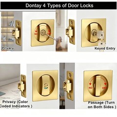 Pocket Door Privacy Lock Latch 23/8 Inch Backset Fits 1 3/8 to 2 3/16 Brass