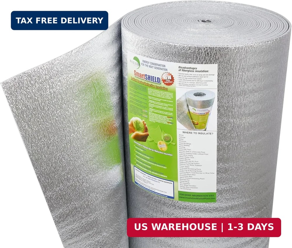 SmartSHIELD -5mm 24”X50ft R17 Reflective Insulation Roll, Foam Core Radiant Bar