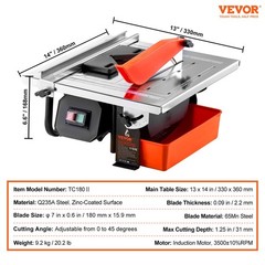 Wet Tile Saw,7-inch 65Mn Steel Blade,3500 RPM Induction Motor,Tile Cutter Wet