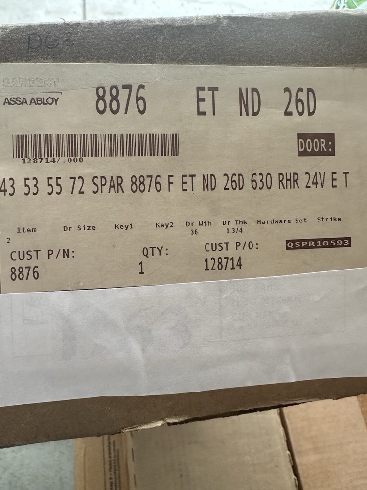 Sargent 8876 ET ND 26D 43 53 55 72 SPAR 8876 F ET ND 26D 630 RHR 24V E T