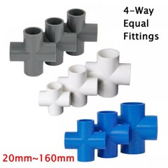 PVC 4-Way Equal Water Supply Pipe Fittings Adapter 20mm – 160mm White/Blue/Grey