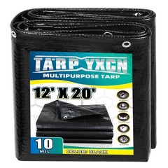 Black Tarp 12×20 Feet, 10 Mil Thick Waterproof Poly Tarps Cover UV Resistant,…