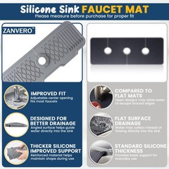 ZANVERO Extra Thick Silicone Faucet Mat for Kitchen & Bathroom 17″ x 6″, Gray