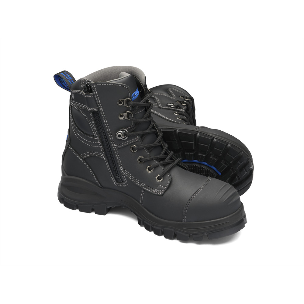 997-090Blundstone Steel Toe Lace Up Side Zip, Water Resistant, Bump Cap, Black,