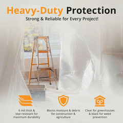 6 Mil Plastic Sheeting (10’X25′) – Waterproof, UV Resistant, Heavy Duty Thick Pl