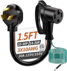 PlugSaf 1.5FT 30AMP 125V/250V 4 Prong to 3 Prong Dryer Adapter, NEMA 10-30P Old