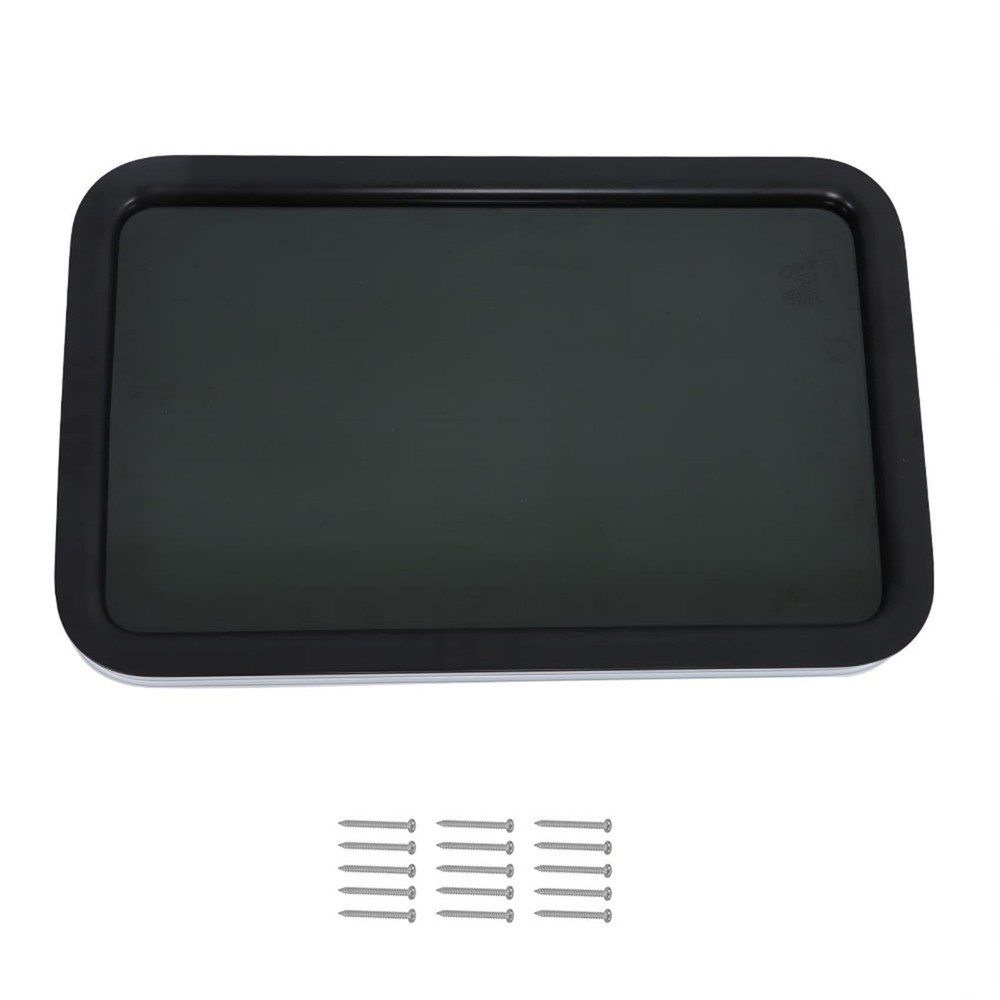 RV Door Window 12x21in Black White Frame Clear Tempered Glass DOT Certified