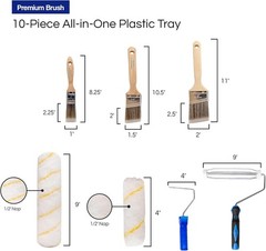Pro Grade Paint Roller Kit, Brush & Roller,10 Piece Set, Wall Painting Naps -New
