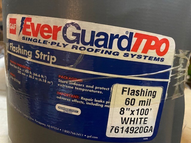 GAF EverGuard TPO Flashing Strip, 8 in x 100 ft. Roll, White, 7614920GA