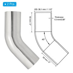 PATIKIL 45 Degree Bend Elbow, 1 1/2inch OD 38.1mm (1 1/2in) OD, Silver