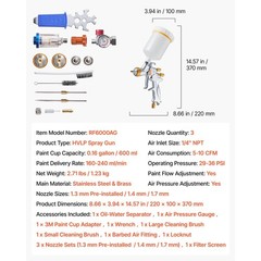 HVLP Gravity Feed Spray Gun, 600ml Cup, 1.3/1.4/1.7mm Nozzles