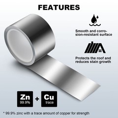 Dunzy 1 Roll 65.6′ Long x 2.5” Wide Zinc Strip for Roof Moss Prevention,…