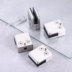 8Pc Square Glass Clamps Brushed Nickel 48x42x24mm for Bathroom Wine Door Cabinet
