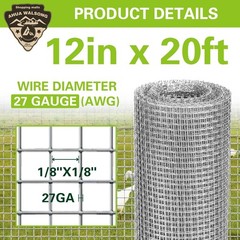 Hardware Cloth 12″ x 20′, 1/8″ 27 Gauge Galvanized Wire Mesh Roll, Welded Met…