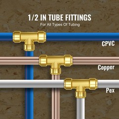 Pipe Fittings 1/2″ X 1/2″ X 1/2″ 12PCS Push-Fit Tees Brass Fittings