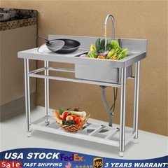 Stainless Steel Free Standing Commercial Restaurant Sink with Drain Pipe& Faucet