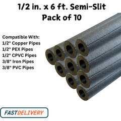 1/2in x 6ft Foam Pipe Insulation for Copper,PEX,CPVC,Iron & PVC Pipe- Pack of 10