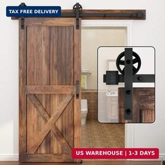 WINSOON 5-16FT Single Wood Sliding Barn Door Hardware Kit 5FT Basic Black Big Sp