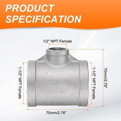 Tee Pipe Fitting (1/2″ x 1-1/2″ x 1-1/2″) NPT Female Reducer 3 Way T-Connector