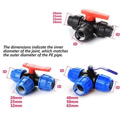 MDPE Compression Fitting Tee Ball Valve Water Pipe Connector Coupling ID 20-63mm