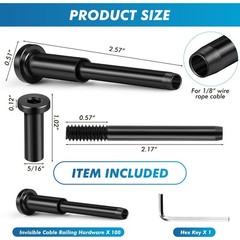 Blulu 100 Pack Invisible Cable Railing kit, T316 Stainless 1/8 inch, Black