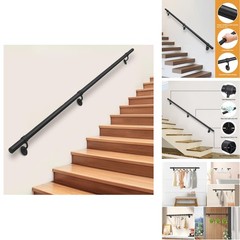 SDNBHT Stair Railing 1.5″ Pipe Aluminum Black 11ft Wall Mounted Handrail