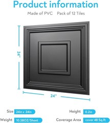 STICKGOO 2ft x 2ft Drop Ceiling Tile High-Grade PVC Coverings 12 Pack 48 Sq Ft
