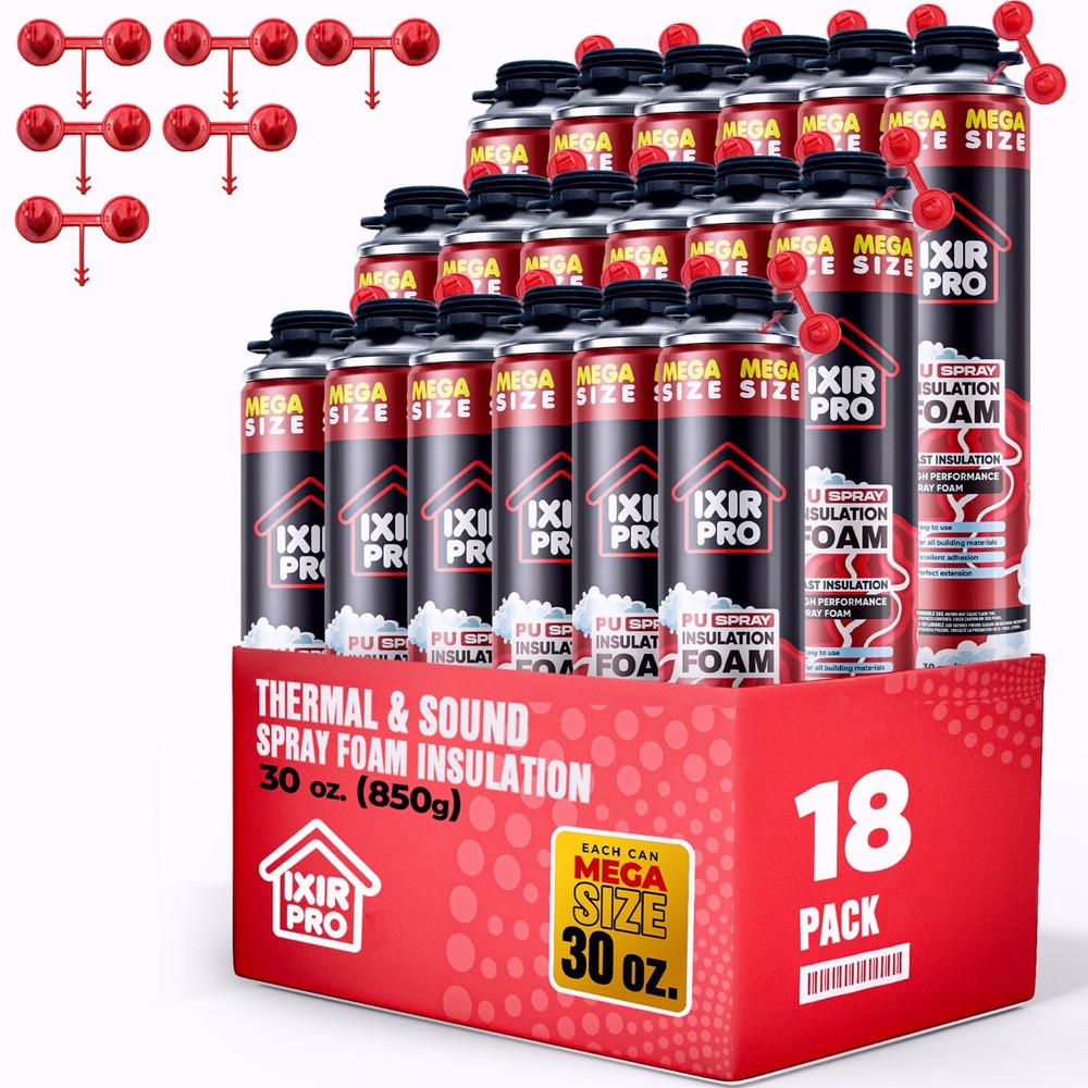 Spray Foam Insulation Can (18 x 30 oz. / 850 g) Expanding Sealant, High Density