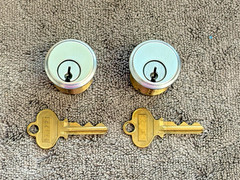 2 Mortise Lock Cylinders Adams Rite cam For Store Front Doors, 5 pin, Brass.
