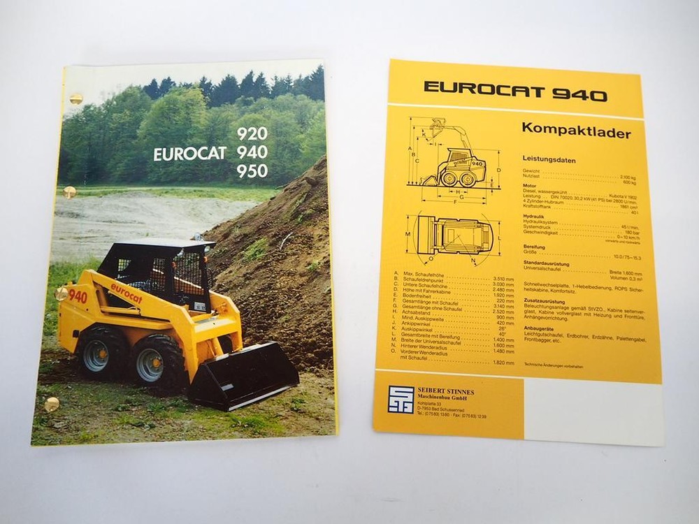 Oswag Eurocat 940 Skid Steer Loader Operating Instructions 2x Brochure approx. 1995